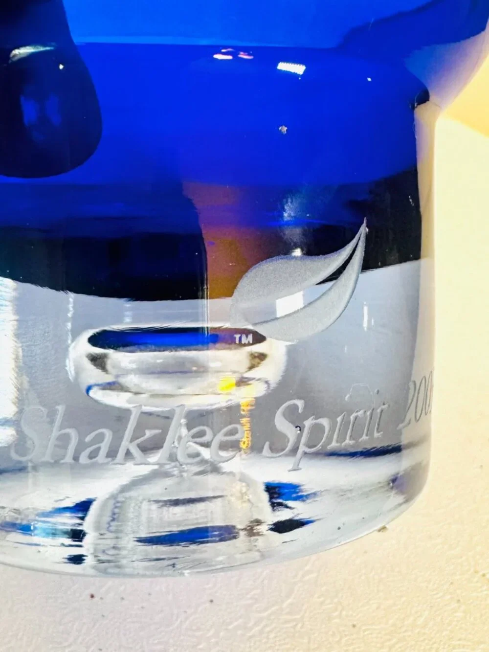 Vtg Cobalt Blue Handblown Glass Candle Holder Control Bubble Shaklee Spirit 2003